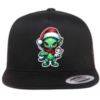 Cute Alien Santa Claus Cat Flat Bill Trucker Hat