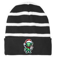 Cute Alien Santa Claus Cat Striped Beanie with Solid Band