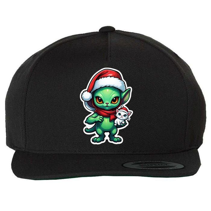 Cute Alien Santa Claus Cat Wool Snapback Cap