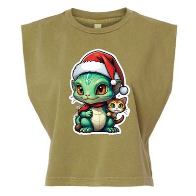 Cute Alien Santa Claus Cat Garment-Dyed Women's Muscle Tee