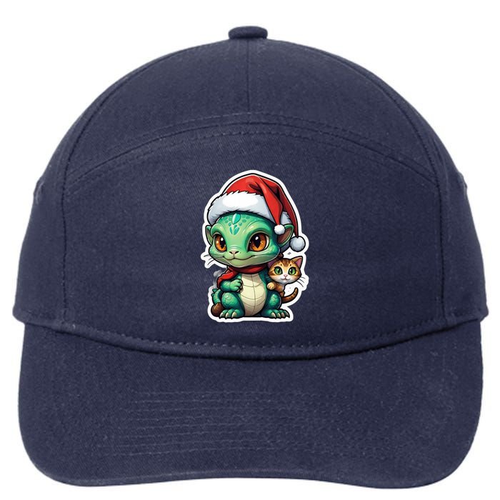 Cute Alien Santa Claus Cat 7-Panel Snapback Hat