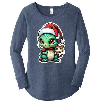 Cute Alien Santa Claus Cat Women's Perfect Tri Tunic Long Sleeve Shirt