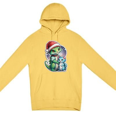 Cute Alien Santa Claus Cat Premium Pullover Hoodie