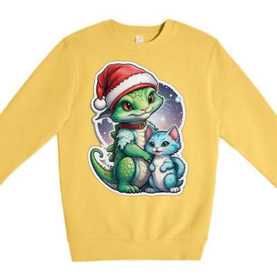 Cute Alien Santa Claus Cat Premium Crewneck Sweatshirt