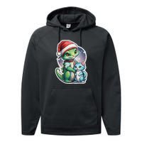 Cute Alien Santa Claus Cat Performance Fleece Hoodie