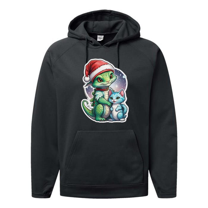 Cute Alien Santa Claus Cat Performance Fleece Hoodie