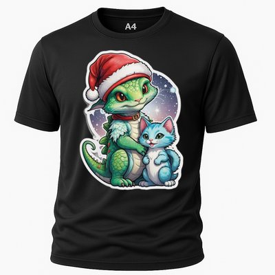 Cute Alien Santa Claus Cat Cooling Performance Crew T-Shirt