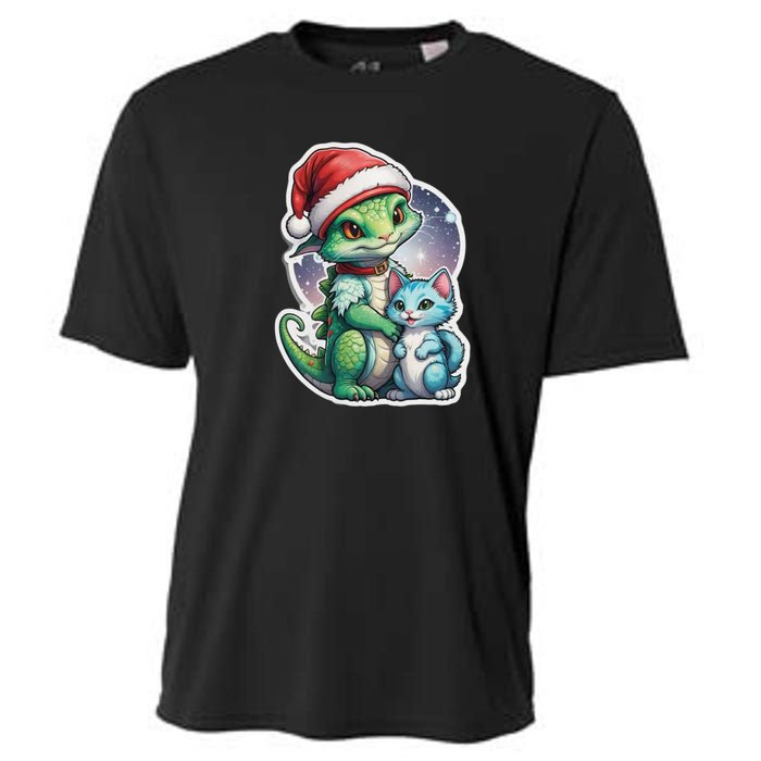 Cute Alien Santa Claus Cat Cooling Performance Crew T-Shirt