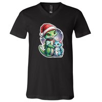 Cute Alien Santa Claus Cat V-Neck T-Shirt