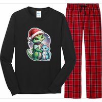 Cute Alien Santa Claus Cat Long Sleeve Pajama Set