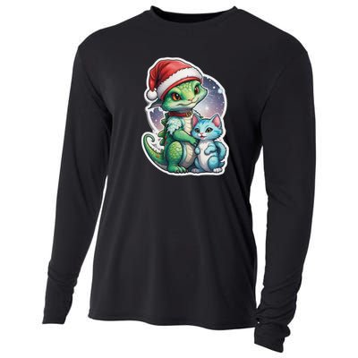 Cute Alien Santa Claus Cat Cooling Performance Long Sleeve Crew