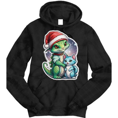 Cute Alien Santa Claus Cat Tie Dye Hoodie