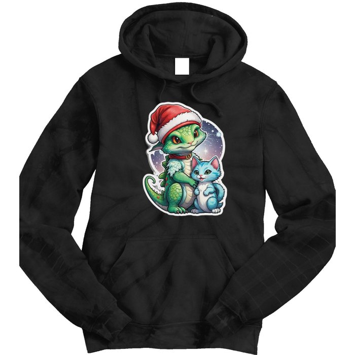 Cute Alien Santa Claus Cat Tie Dye Hoodie