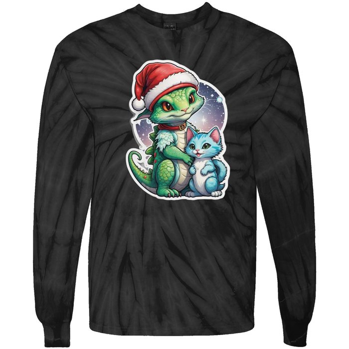 Cute Alien Santa Claus Cat Tie-Dye Long Sleeve Shirt