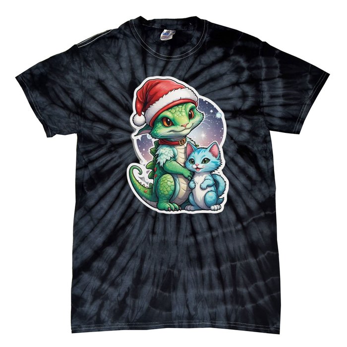 Cute Alien Santa Claus Cat Tie-Dye T-Shirt