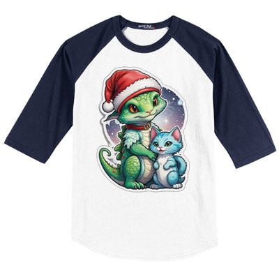 Cute Alien Santa Claus Cat Baseball Sleeve Shirt