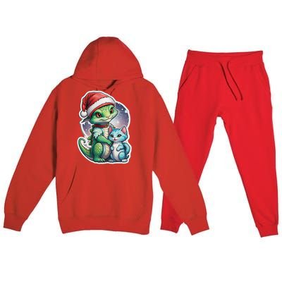 Cute Alien Santa Claus Cat Premium Hooded Sweatsuit Set