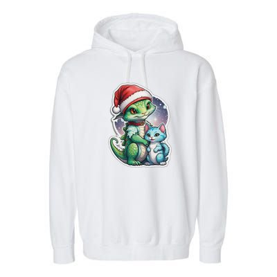 Cute Alien Santa Claus Cat Garment-Dyed Fleece Hoodie