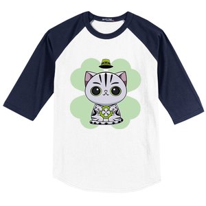 Cute American Shorthair Cat St Patricks Day Gift Baseball Sleeve Shirt