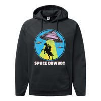 Cowboy Alien Spaceship Abduction Vintage Distressed Western Performance Fleece Hoodie