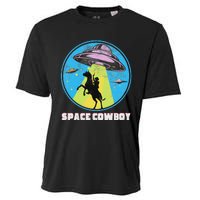 Cowboy Alien Spaceship Abduction Vintage Distressed Western Cooling Performance Crew T-Shirt