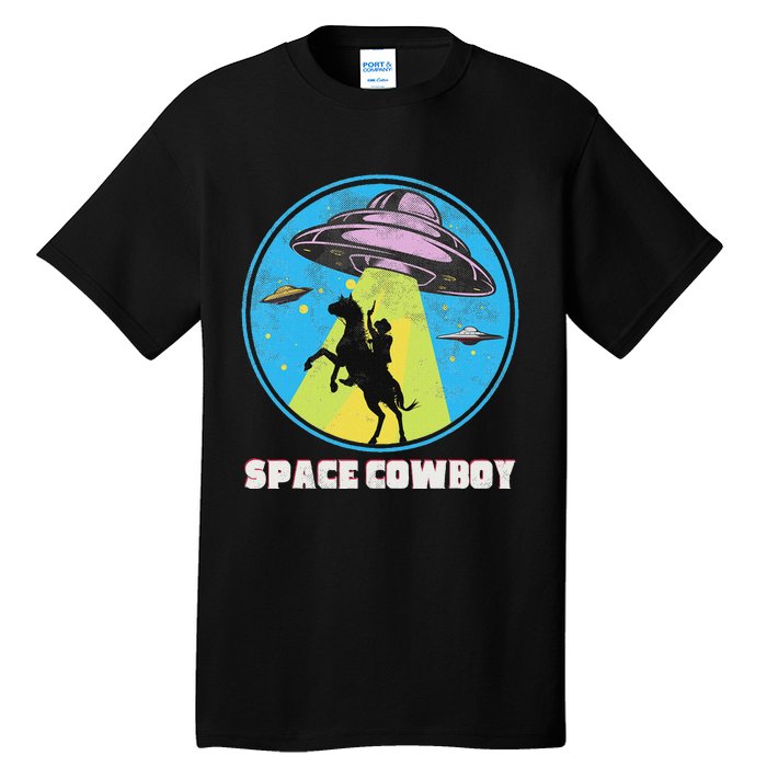 Cowboy Alien Spaceship Abduction Vintage Distressed Western Tall T-Shirt