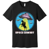 Cowboy Alien Spaceship Abduction Vintage Distressed Western Premium T-Shirt