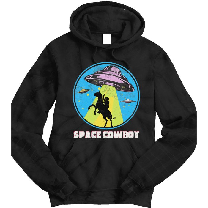 Cowboy Alien Spaceship Abduction Vintage Distressed Western Tie Dye Hoodie