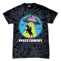 Cowboy Alien Spaceship Abduction Vintage Distressed Western Tie-Dye T-Shirt