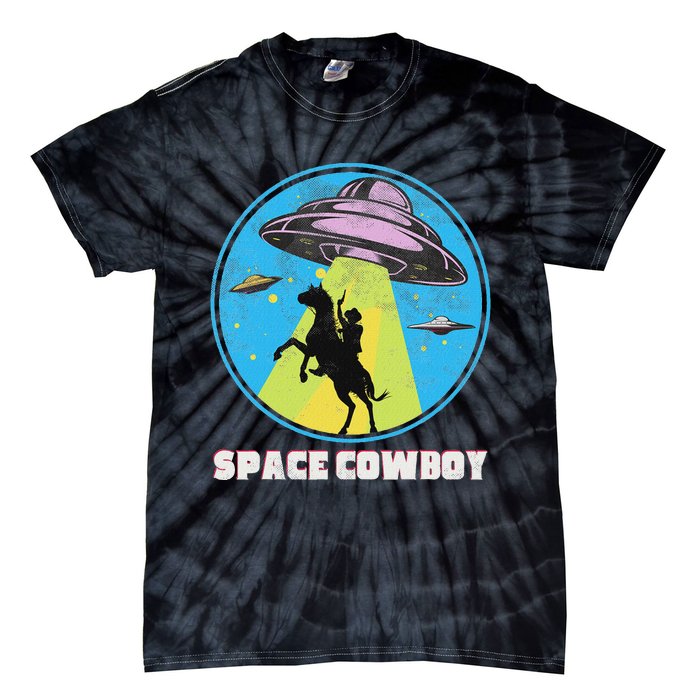 Cowboy Alien Spaceship Abduction Vintage Distressed Western Tie-Dye T-Shirt