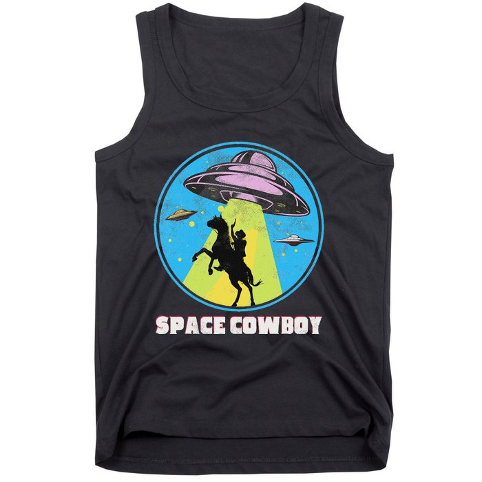 Cowboy Alien Spaceship Abduction Vintage Distressed Western Tank Top