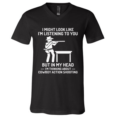 Cowboy Action Shooting In My Head Western V-Neck T-Shirt