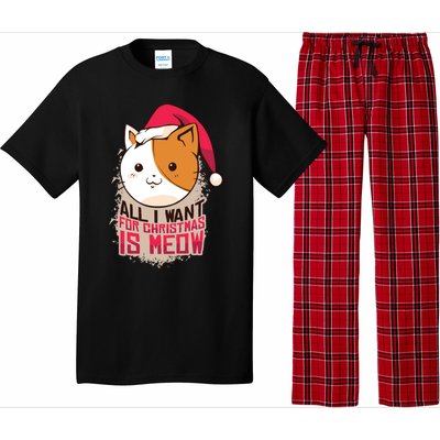 Cat A Santa Hat And All I Want For Christmas Is Meow Great Gift Pajama Set