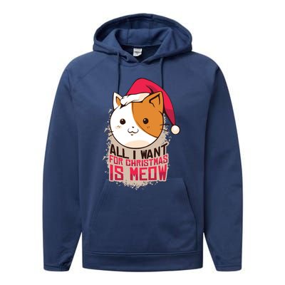 Cat A Santa Hat And All I Want For Christmas Is Meow Great Gift Performance Fleece Hoodie