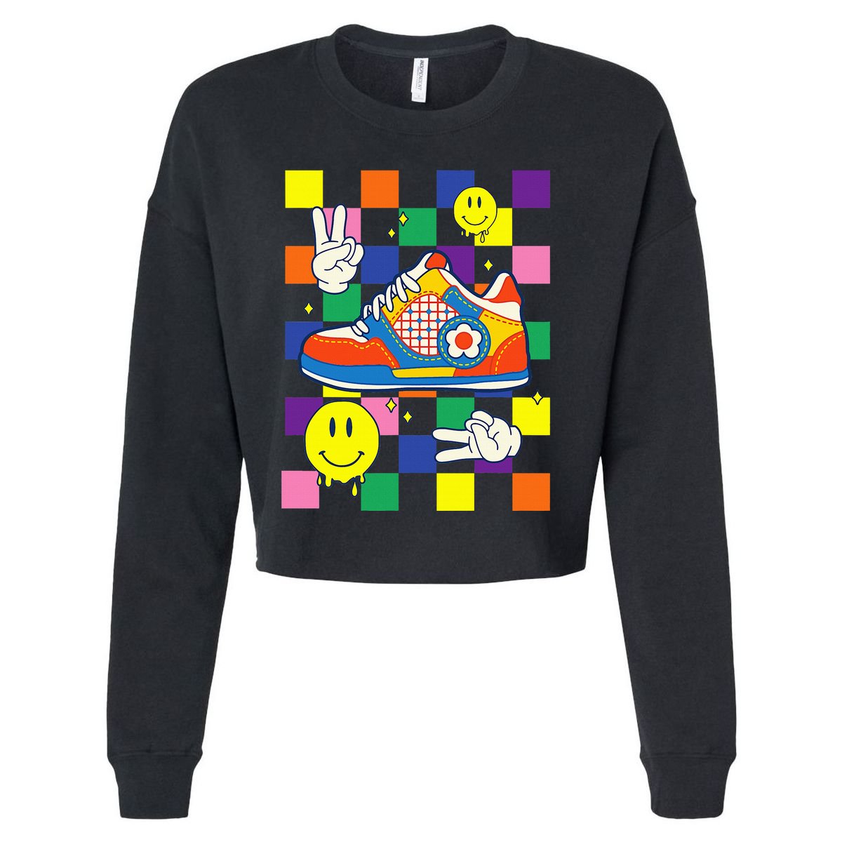Core Aesthetic Sneaker Fabric Patches Alt Clothing Cropped Pullover Crew