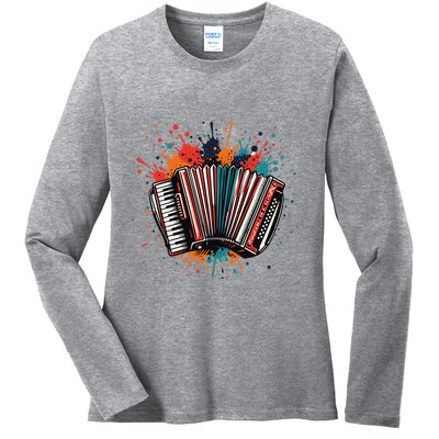 Colorful Accordion Splash Ladies Long Sleeve Shirt