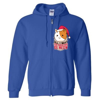 Cat A Santa Hat And All I Want For Christmas Is Meow Gift Full Zip Hoodie