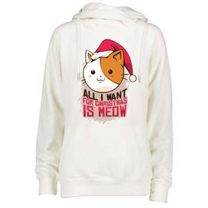 Cat A Santa Hat And All I Want For Christmas Is Meow Gift Womens Funnel Neck Pullover Hood