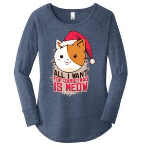 Cat A Santa Hat And All I Want For Christmas Is Meow Gift Women's Perfect Tri Tunic Long Sleeve Shirt