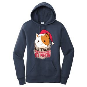 Cat A Santa Hat And All I Want For Christmas Is Meow Gift Women's Pullover Hoodie