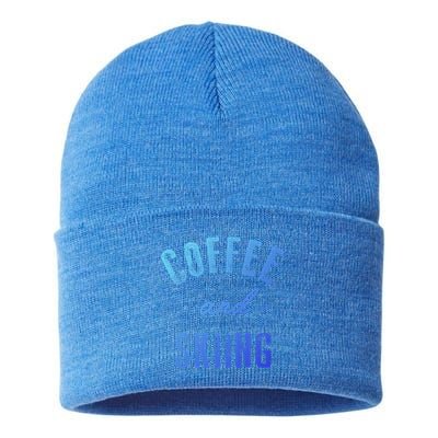 Coffee And Skiing Gift Funny Cute Caffeine Gift Sustainable Knit Beanie