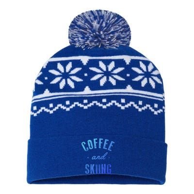 Coffee And Skiing Gift Funny Cute Caffeine Gift USA-Made Snowflake Beanie