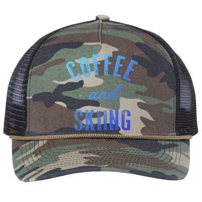 Coffee And Skiing Gift Funny Cute Caffeine Gift Retro Rope Trucker Hat Cap