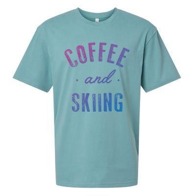 Coffee And Skiing Gift Funny Cute Caffeine Gift Sueded Cloud Jersey T-Shirt