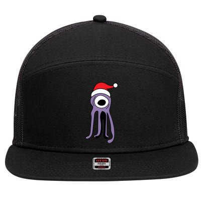 Cute Alien Santa Claus 7 Panel Mesh Trucker Snapback Hat