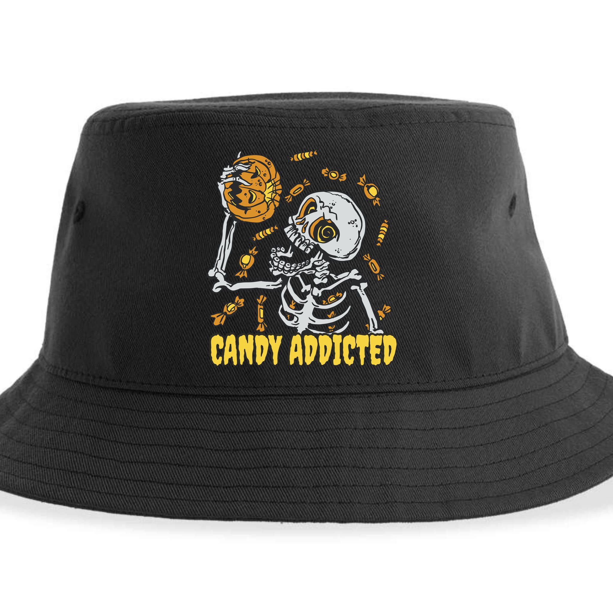 Candy Addicted Skeleton Halloween Sustainable Bucket Hat