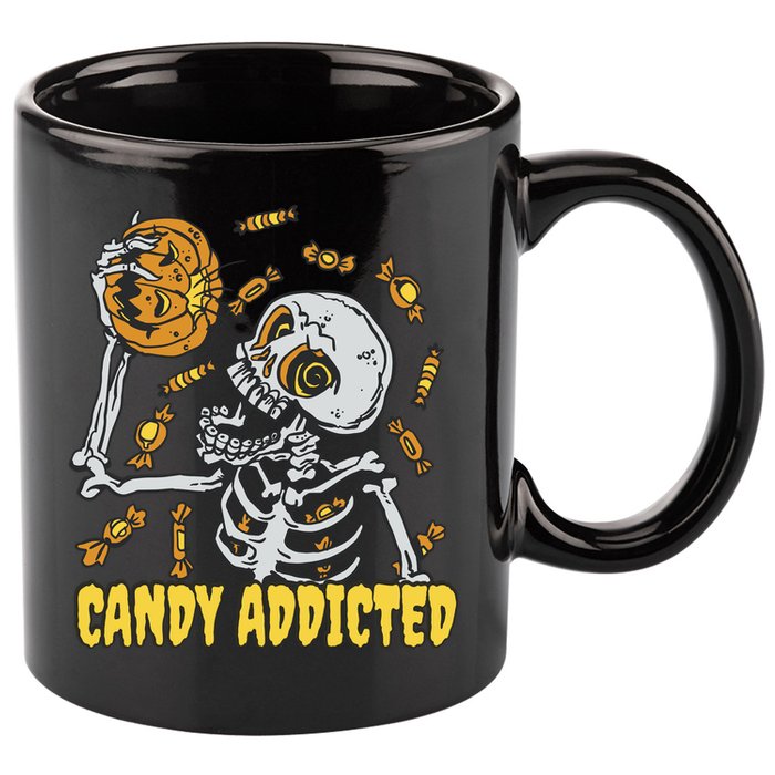 Candy Addicted Skeleton Halloween 11oz C Handle Ceramic Mug
