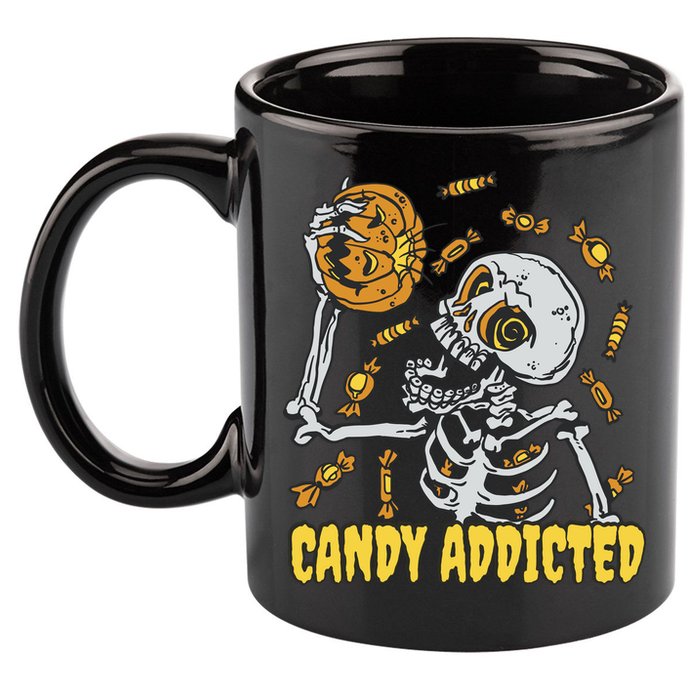 Candy Addicted Skeleton Halloween 11oz C Handle Ceramic Mug