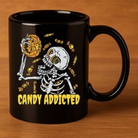Candy Addicted Skeleton Halloween 11oz C Handle Ceramic Mug
