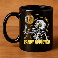Candy Addicted Skeleton Halloween 11oz C Handle Ceramic Mug
